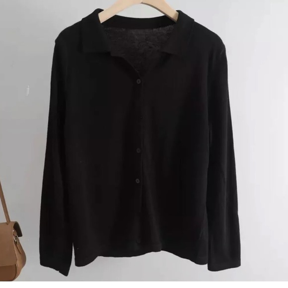 Cardigan sweater cotton vneck collar button down blue green beige black cream - Picture 4 of 6